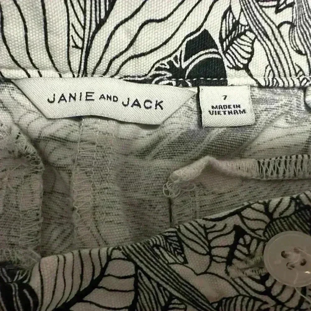 Janie and Jack Kids Girls Floral Print Shorts Size 7 Black White Cotton